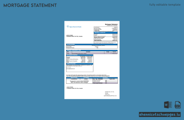 Vanuatu Alpen Baruch Bank Hypothekenabrechnung in Word- und PDF-Formaten – Beispielvorschau